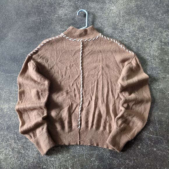 Crescent Oversized Sweater Womens S Cashmere Wool Brown Tan Knit Stitched - Picture 3 of 8